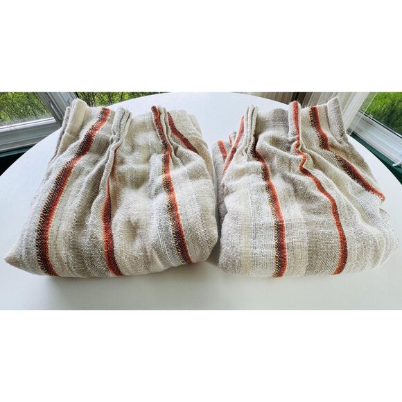 Vintage 70s pleated curtain, tan, orange, brown vertical stripes, price for one - Picture 9 of 10
